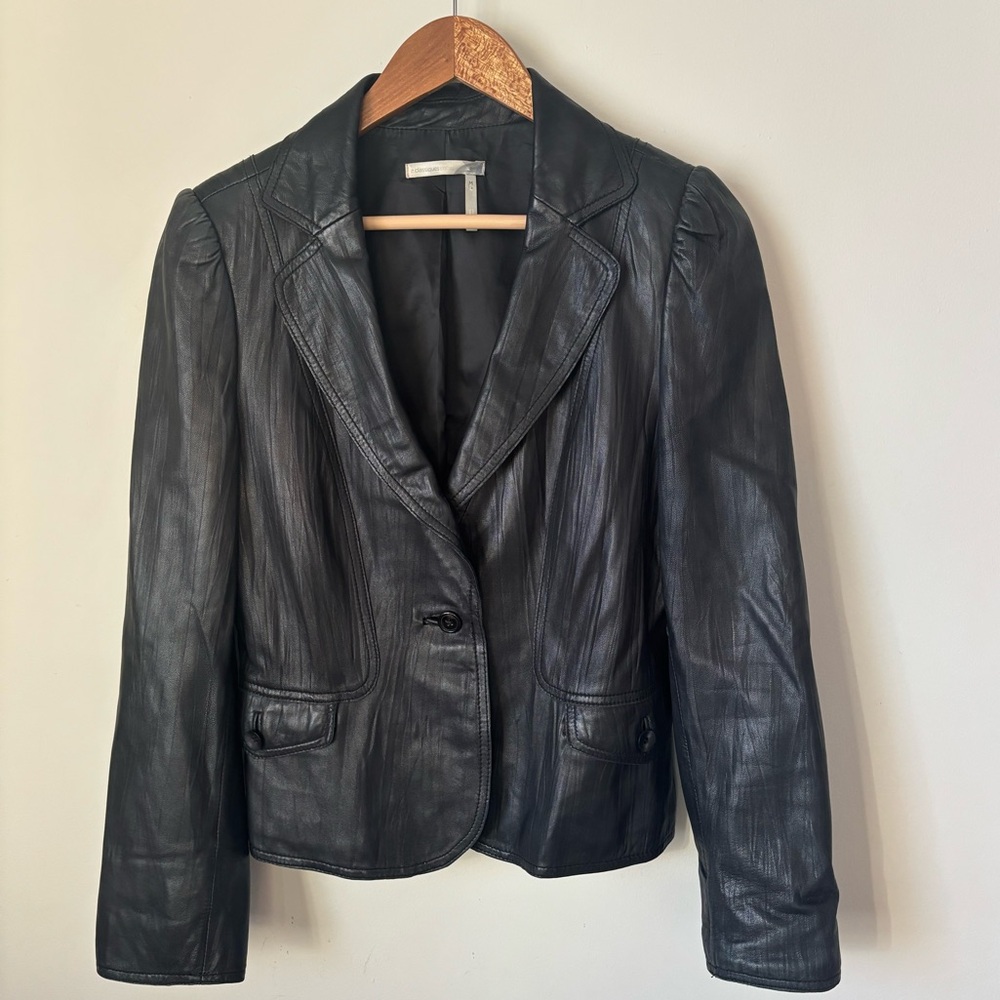 Y2K women’s black leather blazer jacket feminine size M